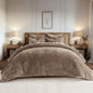 EverGrace Stripe Channel Luxury Velvet Quilt Set King Size, Beige Taupe