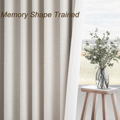 Topfinel Cream Linen Blackout Curtains 84 Inch Long for Bedroom Living Room, Ivory Pinch Pleat Back Tab Full Blackout Drapes Farmhouse Boho Curtains for Window, White Neutral Curtains 52" X 84" 7 FT