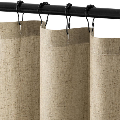 MIULEE Linen Buttonhole Fabric Shower Curtain Natural 72*72" 12 Metal Hooks