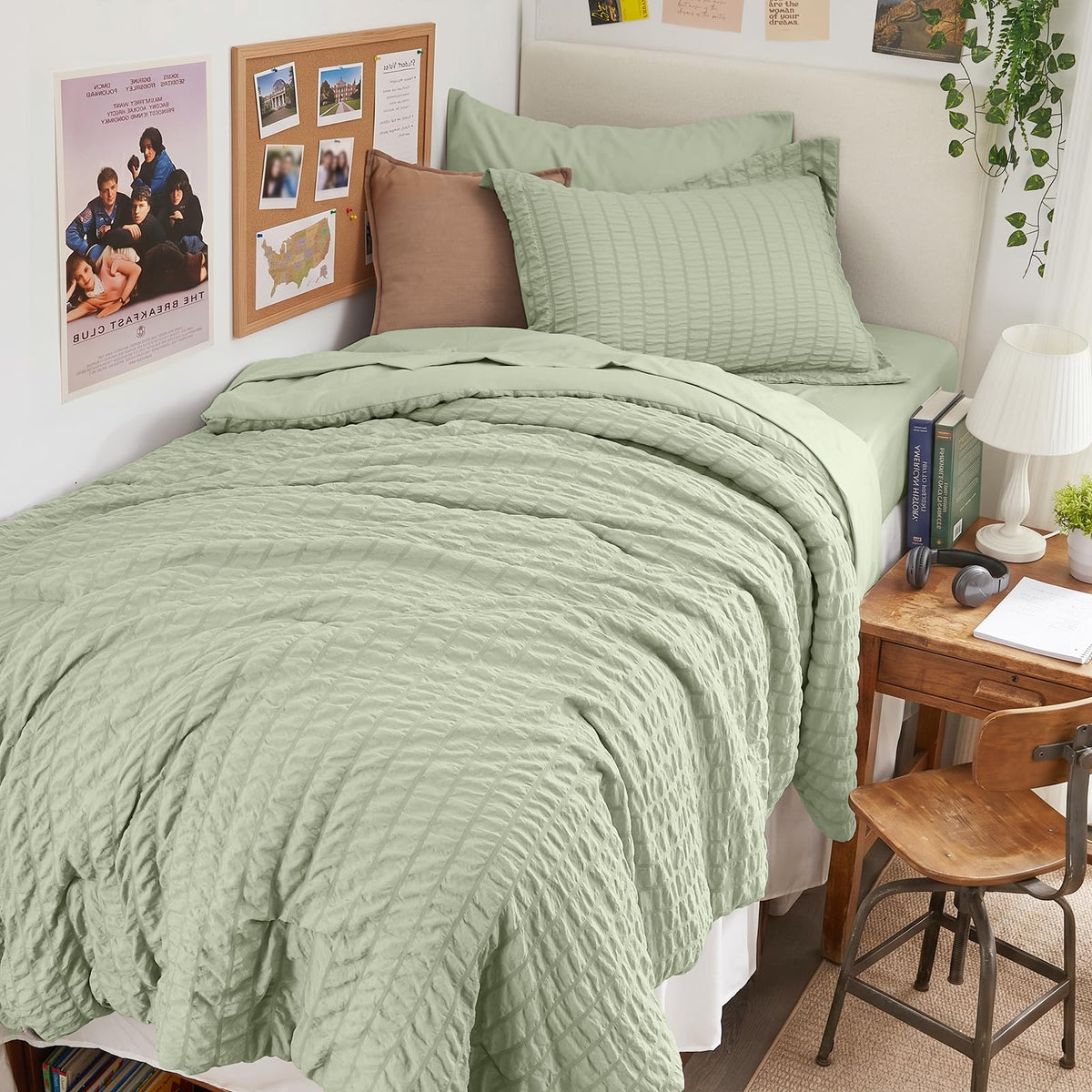 Full Comforter Set - 7PCS Bed in a Bag, Seersucker Bedding Set, Dark Grey