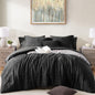 MaiRêve Queen Comforter Set Crinkle Textured Charcoal Grey Bedding 7 Pieces