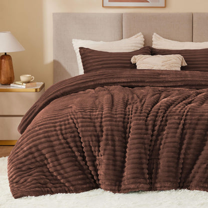 BEDELITE Fleece Queen Comforter Set, Fluffy Bed Set, Pink