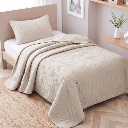 Exclusivo Mezcla Ultrasonic Full Queen Quilt Bedding Set, Beige Cream