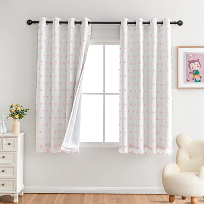 MYSKY HOME Kids Blackout Curtains for Boys Bedroom 84 Inch Long 100% Light Blocking Cute Curtains for Playing Room 2 Panels Grommet Nursery Drapes with Rainbow Pom Pom Sheer 2 Layered 50W x 84L