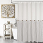 DOSLY IDÉES Farmhouse Shower Curtain,Beige and Gray Stripe,Button Curtain,Linen and Cotton Woven Fabric,Rustic Charm Country Chic Style,72x72 in