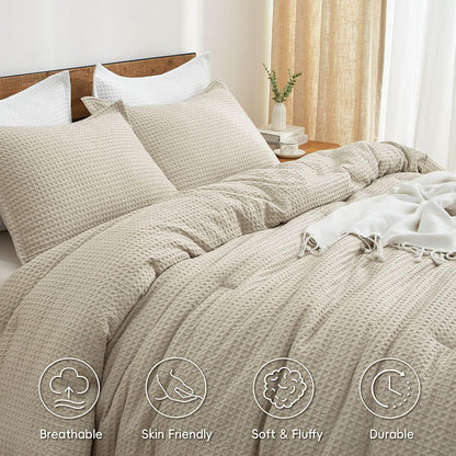 PHF Ultra Soft Waffle Comforter Set 3 Pieces King, Linen