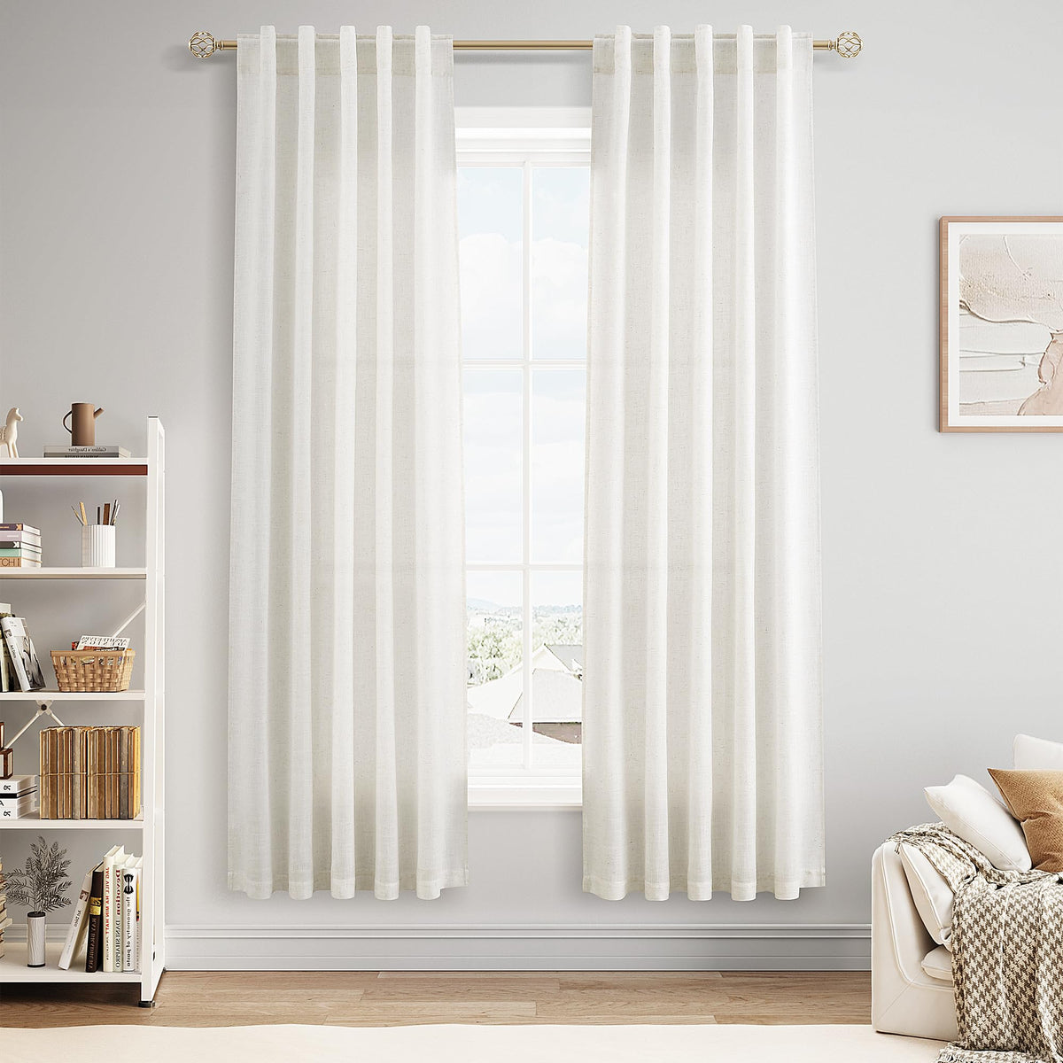Nanspring Linen Kitchen Window Curtains Over Sink for Cafe 36x36 Inch Cream
