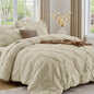 Sasttie Full Size Comforter Set, 7-Piece Bed in a Bag Double, Pintuck Bedding Set for All Season, Includes Comforter, Flat Sheet, Fitted Sheet, Pillowcases and Pillowshams, Beige