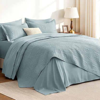 Love's cabin Quilts for Queen Bed Blue Bedspreads - Soft Bed Summer Lightweight Bedspread Comforter - Modern Style Coin Pattern Coverlet for All Season - 3 Pieces (1 Quilt, 2 Pillow Shams)