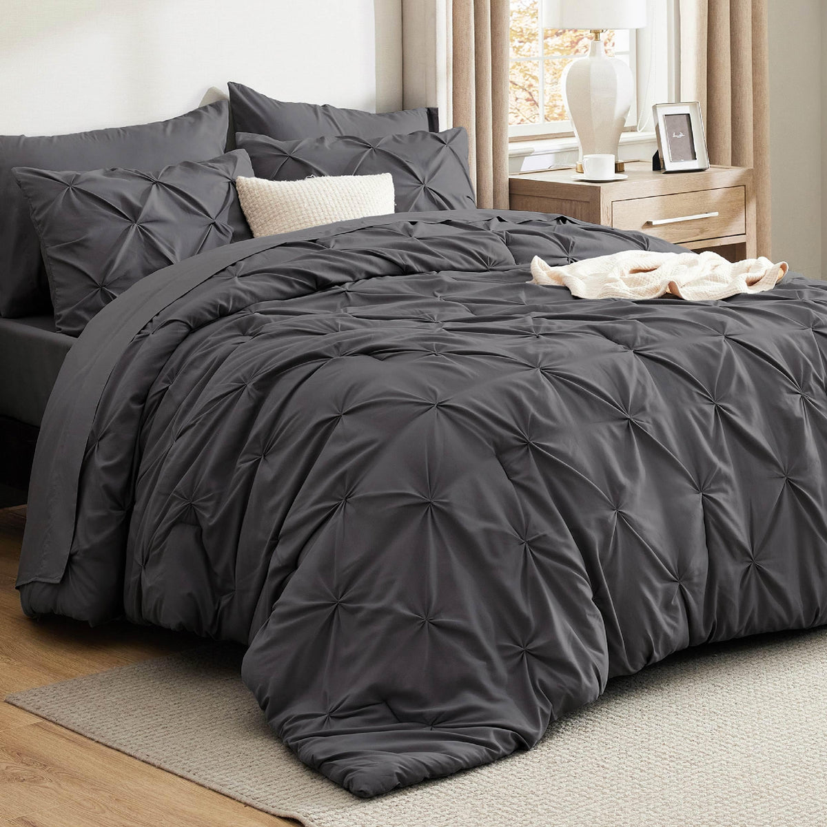 Bedsure 7-Piece King Size Comforter Set & Sheets, Grey King Bedding