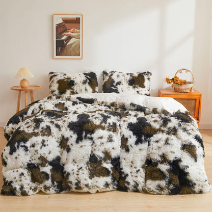 XeGe Cheetah Print Fluffy Faux Fur Duvet Cover Set, Queen, Leopard Brown
