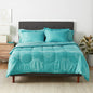 Amazon Basics Full/Queen Comforter Set with Sheets, 7-Piece Blue Stripe Bedding, Lightweight Microfiber Bed-in-a-Bag, Striped