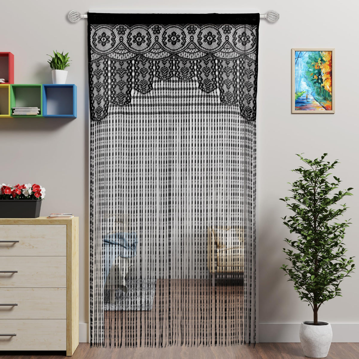 Lace Door String Curtain for Doorways，Bohemian Curtains Window Wall Closet Bedroom Kitchen Hippie Hanging Panels Boho Room Divider