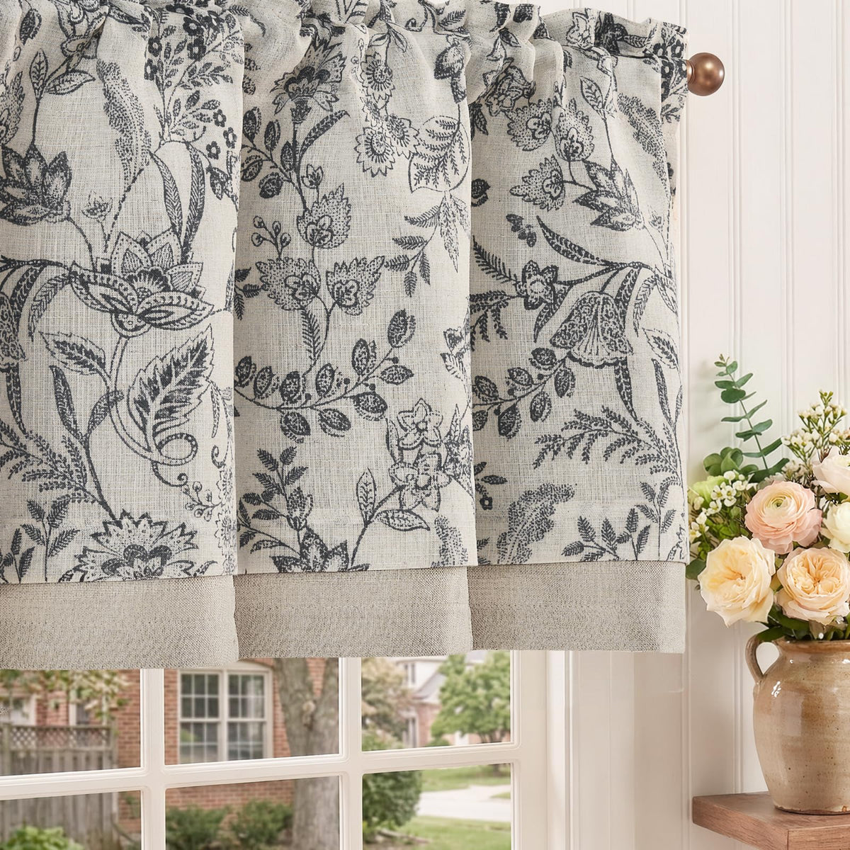 jinchan Linen Valance Curtain Farmhouse 16 Inch 1 Panel Blue on Beige