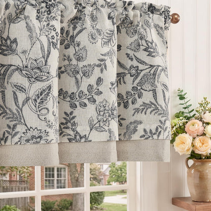 jinchan Linen Valance Curtain Farmhouse 16 Inch 1 Panel Blue on Beige