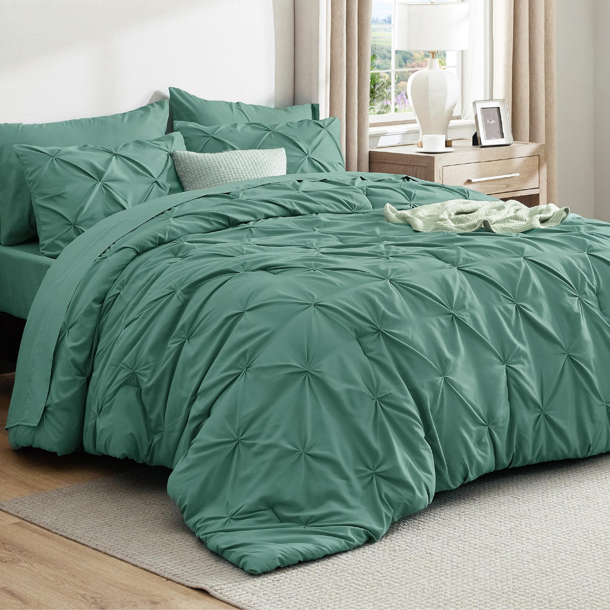 Bedsure 7-Piece King Size Comforter Set & Sheets, Olive Green King Bedding