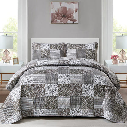 Mybedsoul Boho Quilts Queen Size, Patchwork Floral Bedding Set, Blue