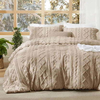 Bedsure Tufted Boho Comforter Set Queen, Bedroom Decor Bedding Set Beige