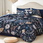 Litanika Floral Black King Comforter Set-7 Piece Botanical Birds Bedding