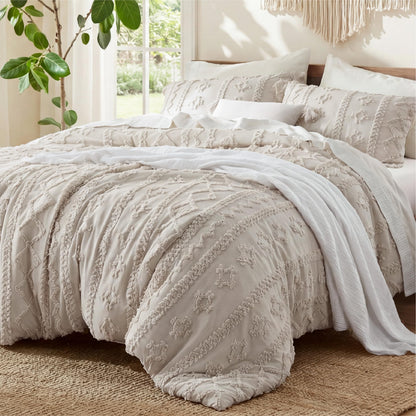 Bedsure Tufted Boho Comforter Set King, Bedroom Decor Bedding Set Beige