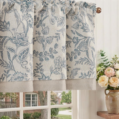 jinchan Linen Valance Curtain Farmhouse 16 Inch 1 Panel Blue on Beige