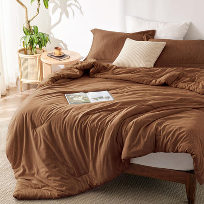 Bedsure Queen Size Comforter Sets, Beige Cationic Dyed Bedding Set 3 Pcs