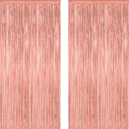 2 Pack Glitter Pink Backdrop, 3.28 FT x 7.05 FT Birthday Party Decorations, Laser Pink Fringe Curtains Foil Streamer Tinsel, Pink Curtains Photo Backdrop Happy Birthday Valentines Day Backdrop