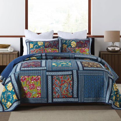 Secgo Queen Comforter Set for Bed - 100% Cotton Quilts Queen Size, Green, Sage Bedspreads (90 * 98 Inch) with 2 Pillow Shams, Patchwork Reversible Lightweight Bedding