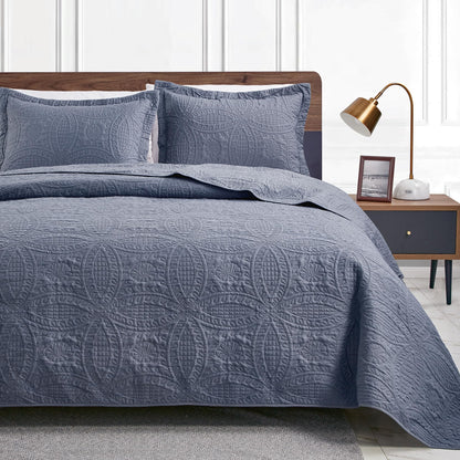 Love's cabin Quilts for Queen Bed Blue Bedspreads - Soft Bed Summer Lightweight Bedspread Comforter - Modern Style Coin Pattern Coverlet for All Season - 3 Pieces (1 Quilt, 2 Pillow Shams)
