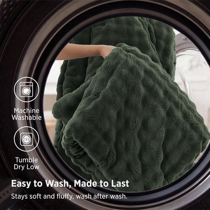 Bedsure 3D Cloud Bubble Comforter Fluffy Comforter Queen Dark Green 3 Pcs