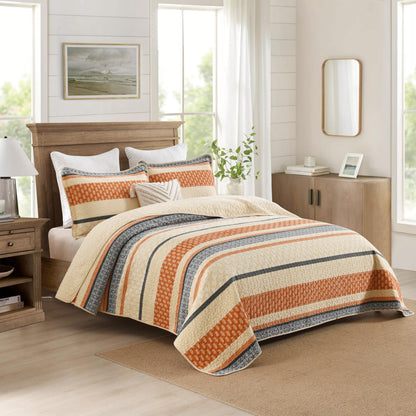 Homzard 100% Cotton Quilt Bedding Set Queen Size Striped Floral Bedspread