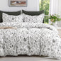 MUXHOMO Duvet Cover King Size, 3-Piece Floral Grey-Blue Bedding Set