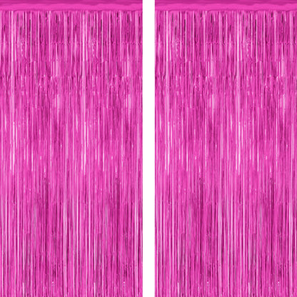 2 Pack Glitter Pink Backdrop, 3.28 FT x 7.05 FT Birthday Party Decorations, Laser Pink Fringe Curtains Foil Streamer Tinsel, Pink Curtains Photo Backdrop Happy Birthday Valentines Day Backdrop