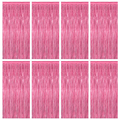 2 Pack Glitter Pink Backdrop, 3.28 FT x 7.05 FT Birthday Party Decorations, Laser Pink Fringe Curtains Foil Streamer Tinsel, Pink Curtains Photo Backdrop Happy Birthday Valentines Day Backdrop