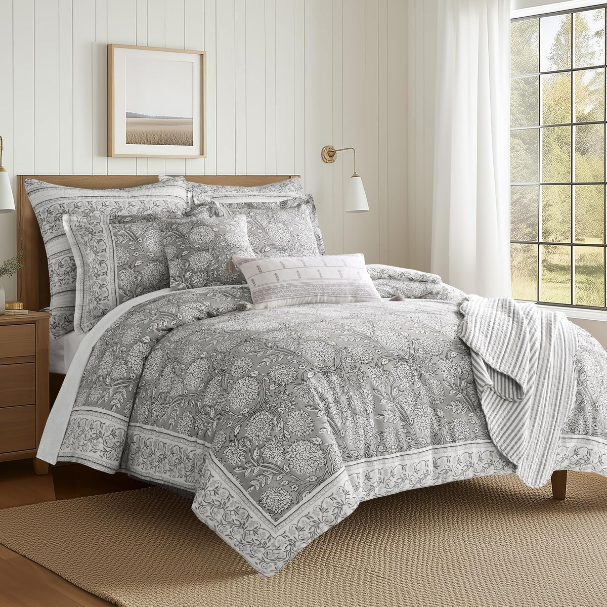 Levtex Home Adare Taupe Reversible King/Cal King Quilt Set (106x92in) and 2 Pillow Shams (36x20in) - Floral Bedding - Taupe White - Cotton King Size Quilt Bedding Set - Lightweight, Soft, Pre-Washed