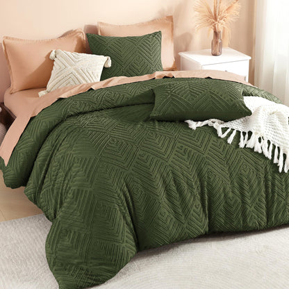 Litanika King Size Comforter Set, 3 Pieces Beige Tufted Boho Bedding Set