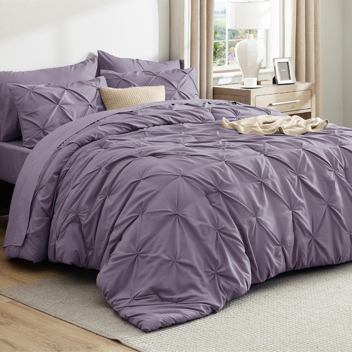 Bedsure 7-Piece King Size Comforter Set & Sheets, Grey King Bedding