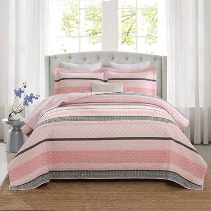 Homzard 100% Cotton Quilt Bedding Set Queen Size Striped Floral Bedspread