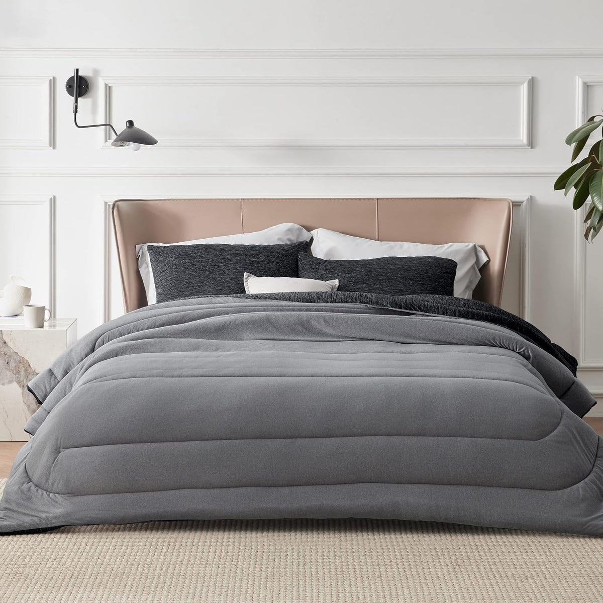 Bedsure Queen Comforter Set, Reversible Cooling & All-Season Bedding, Black