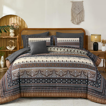 Cottolester Boho Comforter Set Queen Size 8 Piece Bed in a Bag Bohemian Striped Bedding Quilt Set Aqua Paisley Floral Comforter and Sheet Set,Soft Microfiber Complete Bedding Sets for All Season
