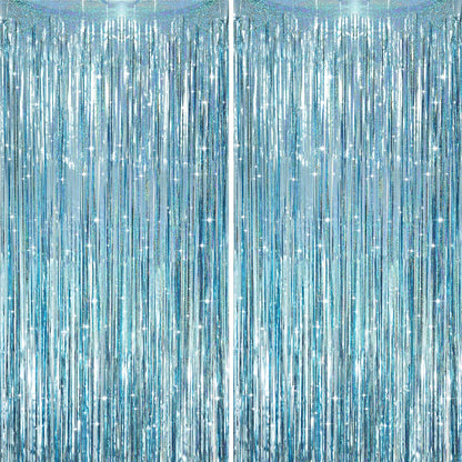 Voircoloria Laser Pink Foil Fringe Backdrop Curtains,3.3x6.6ft, 2 Pack