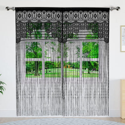 Macrame Lace Door String Curtain for Doorway, Black, 35"W x 79"L, 1 Panel