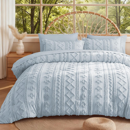 MR&HM Queen Comforter Set 7 Pieces, Fluffy Tufted Boho Beddding Set Beige