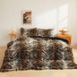 XeGe Cheetah Print Fluffy Faux Fur Duvet Cover Set, Queen, Leopard Brown