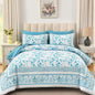 Dobuyly Floral Queen Comforter Set, 7 Piece Bed in a Bag Queen Size Blue Flowers on White Botanical Bedding Set, Soft Microfiber Bedding Comforter Sets with Sheets for All Season