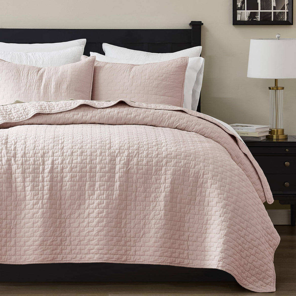 palassio Beige 100% Cotton Quilt Queen Size Bedding Sets with 2 Pillow Shams, Textured Lightweight Soft Bedspread Shabby Chic Coverlet, Neutral Quilted Comforter Bed Cover for All Season, 3 Pieces