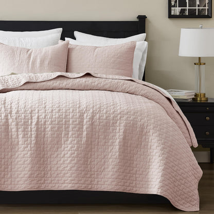palassio Beige 100% Cotton Quilt Queen Size Bedding Sets with 2 Pillow Shams, Textured Lightweight Soft Bedspread Shabby Chic Coverlet, Neutral Quilted Comforter Bed Cover for All Season, 3 Pieces