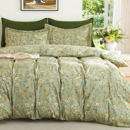 MUXHOMO Duvet Cover King Size, 3-Piece Floral Grey-Blue Bedding Set