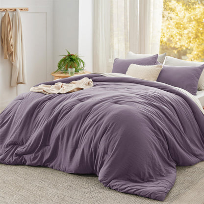 Bedsure Queen Comforter Set Prewashed Soft Bedding Set 3Pcs Beige 90"x90"