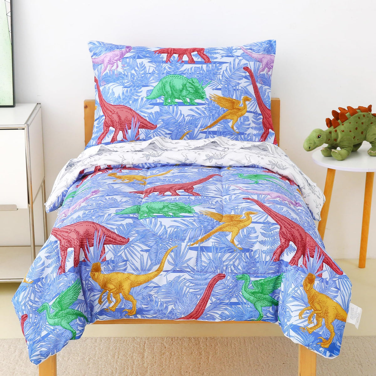 Mooreeke Toddler Bedding Sets for Girls,4 Pieces Blue Ocean Animals Printed